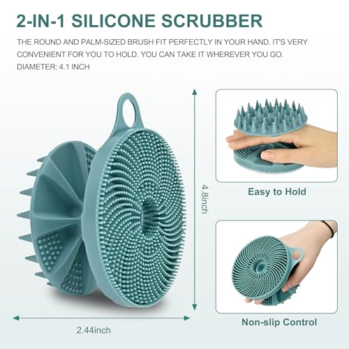 INNERNEED 2in1 Silicone Body Scrubber & Scalp Massager Shampoo Brush, Green | Food-Grade Soft Material, More Hygienic, Easily Lather, Convenient for Travel, Gym, Business,etc - color: Dark Green