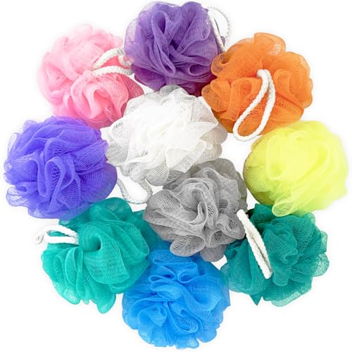 10 Pcs Bath Loofah Shower,Mesh Sponge Pouf,Soft Mesh Shower Loofahs for Body Wash,Bathing Accessories,Bathroom(10 Colors) - color: Style C - 30g