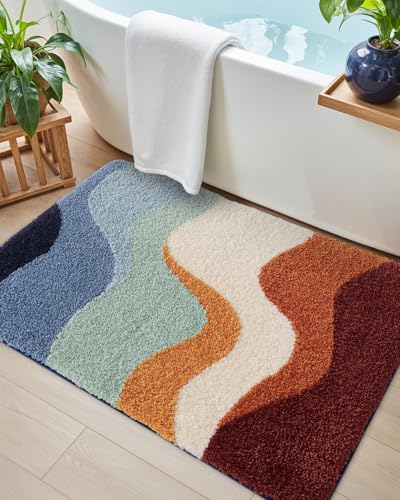 DEXI Bathroom Rug Washable, 36x24 Non Slip Bath Mat Absorbent, Soft Plush Microfiber Bathmat Quick Dry for Shower Floor, Colorful - color: Abstract Colorful, size: 36" X 24" (Rectangular)
