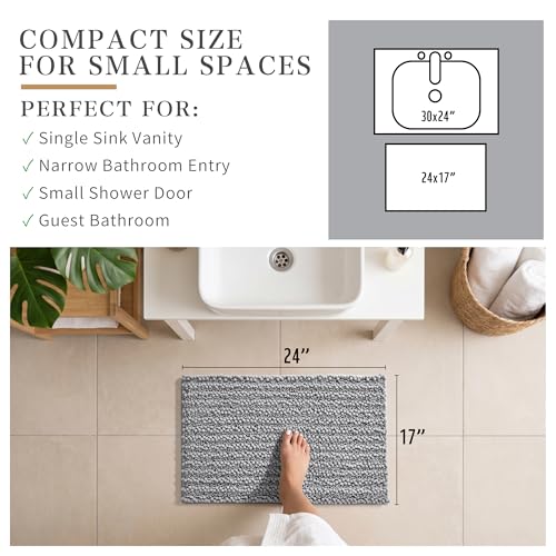 Yimobra Bathroom Rugs Non-Slip Washable – Extra Soft & Absorbent Chenille Bath Mat, Quick-Dry Plush Shaggy Floor & Vanity Bath Rugs for Tub & Shower, Modern Home Decor Accessories, 24 x 17, Grey - color: Grey, size: 24" X 17"