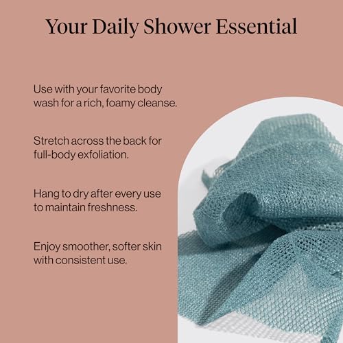 Kitsch African Net Sponge – Exfoliating Body Scrubber for Cleansing & Gentle Daily Exfoliation – Stretchable Bath Sponge for Hard-to-Reach Areas, Long-Lasting Shower Essential - Aqua Grey, 3 Pcs - color: Aqua Grey