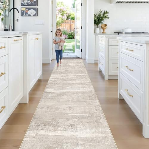 Washable Kitchen Runner Rug 2'6x12 - Indoor Non Slip Stain Resistant Carpet for Hallway Entryway Living Room Low Pile Long Rugs Ultra Soft Home Decor Floor Mat for 20-45yr Marrierd Women 2'6x12 Beige - color: Beige, size: 2'6" x 12' (Runner)