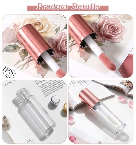 12 Pcs Mini Empty Lip Gloss Containers, Clear 1.2ml Refillable Lip Gloss Tubes with Rubber Insert & Brush, Portable Plastic Lip Balm Bottles for Samples, Travel & DIY Cosmetics