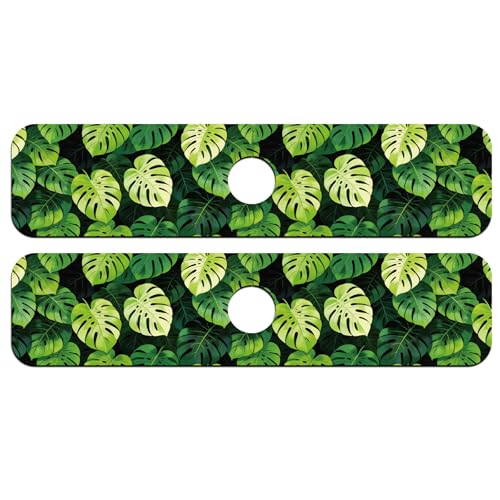 2 Pcs Kitchen Sink Splash Guard Faucet Mat Monstera Leaves Pattern Faucet Mat for Sinks Absorbing Drying Mats for Kitchen Bathroom - color: Monstera Leaves