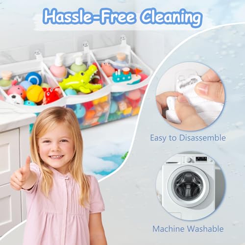 Criusia Extra Large Bath Toy Organizer with 3 Compartments and Multiple Pockets, Quick-Dry Mesh Bathtub Storage for Kids' Toys