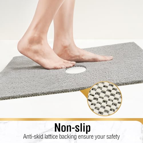 HITSLAM Square Shower Mat, 47 x 40 Inch Non Slip Bath Mat for Tub, Soft PVC Loofah Bathtub Mats with Drain Holes, Quick Drying Bathroom Stall Floor Mat, Bathroom Accessories Without Suction Cup, Grey - color: Grey, size: 47" x 40" (Rectangular)