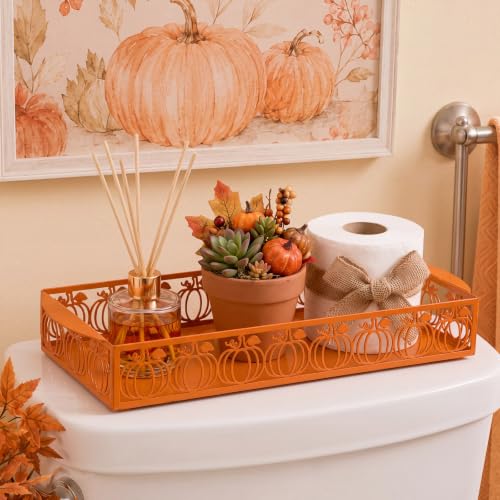 Autumn Pumpkin Toilet Paper Basket Cute Metal Toilet Tank Paper Holder with Handle Orange Pumpkin Bathroom Storage Organizer Accessories Fall Decor for Bathroom Restroom - style: Autumn Pumpkin