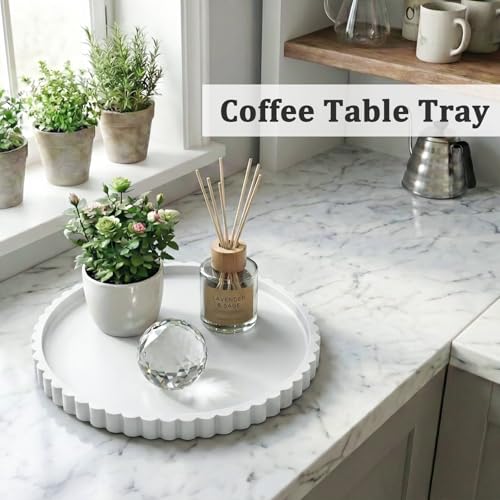 HighHerz Silicone Bathroom Countertop and Vanity Tray-10 Inch Round Silicone Bathroom Tray, Modern Bathroom Decor, Coffee Table Decor, Decorative Tray for Candle, Perfume, Plants (White) - color: White, size: 10.1"