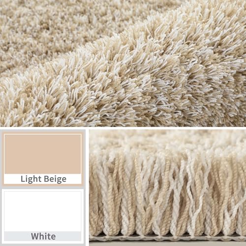 Yimobra Bathroom Rugs Non Slip Washable 36X24, Ultra Soft and Water Absorbent Bath Mats, Plush Fluffy Shower Mat Outside, Luxury Microfiber Thick Matts for Bathroom Floor/Tub, Light Beige and White - color: Light Beige and White, size: 36" X 24"