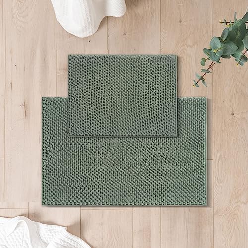 FRESHMINT Chenille Bathroom Rugs 2 Piece Set - Non-Slip Water Absorbent 17x24"+20x32"+ Bath Mats, Sage Green - color: Sage Green, size: 24"x17"+32"x20"
