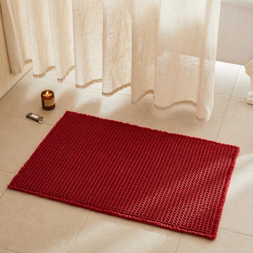 TYUU Waffle Bath Mat, Boho Bathroom Rugs Non Slip Washable Super Absorbent Quick Dry Bath Mat Farmhouse Bathroom Decor, 36"x24" Burgundy - color: Burgundy, size: 2' X 3' (Rectangular)