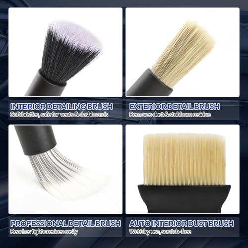 7PCS Car Detailing Brush Kit - Ultra Soft Boars Hair Car Interior Detailing Brushes, Includes 4 Different Brushes, Multi-use for Cleaning Interior or Exterior - size: 7PCS-B