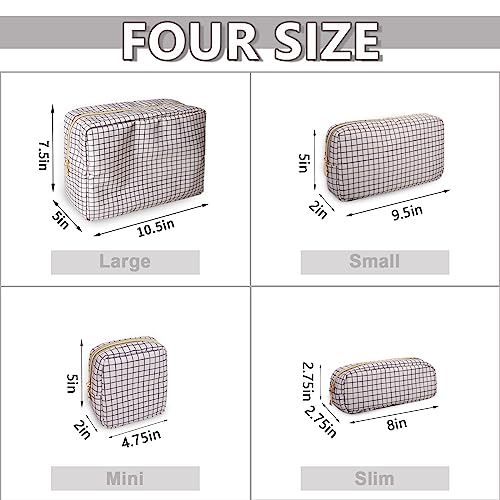 Small Makeup Bag Pouch for Purse，Nylon Travel Toiletry Storage Bag Preppy Checkered Cosmetic Bag for Women Girls，Waterproof Makeup Organizer Bag Pouch Skincare Bag with Zipper (Small-Checkered) - color: Checkered, size: Small