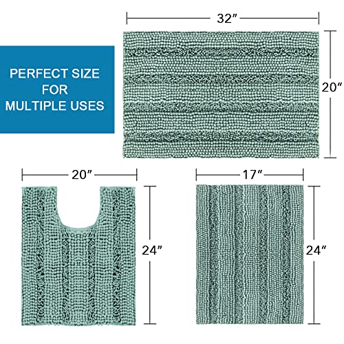 H.VERSAILTEX 3 Piece Bathroom Rugs Sets Thick Striped Bath Rugs Set for Bathroom Non Slip Soft Absorbent Bath Mat Set for Tub, Shower and Toilet(17''x24''+20''x32''+20''x24'' U-Shaped, Eggshell Blue) - color: Eggshell Blue