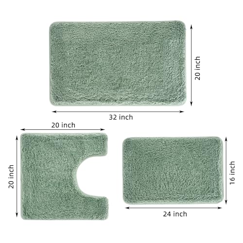 3 Pieces Luxury Bathroom Rug Set with U-Shaped Toilet Rug, Non-Slip Rubber Bottom, Thick Microfiber Fluffy Plush, Water absorption, Quick Dry, Ultra Soft, Bath Mats for Bathroom, Tub(Leaf Green) - color: Sage Green