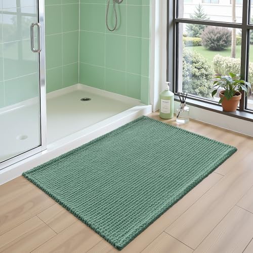 DEXI Bathroom Rugs 36x24, Non Slip Washable Bath Mat, Absorbent Chenille Bathmat, Ultra Soft Thick Carpet for Tub Shower Floor, Green - color: Green, size: 36" X 24" (Rectangular)