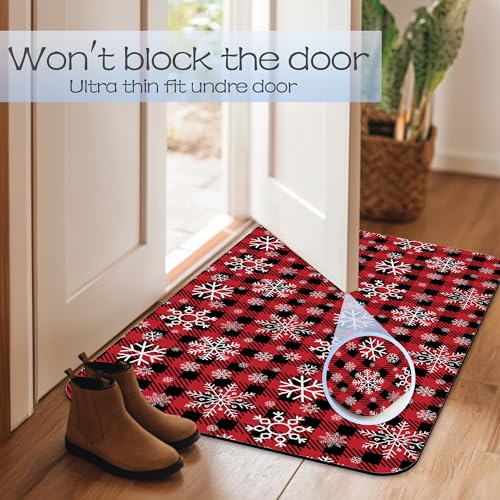 Christmas Plaid Snowflakes Bathroom Mat, Non-Slip Rubber Backing Thin Low-Profile Bath Rug, Easy-Clean Bathroom Floor Mat for Shower, Bathtub, Kitchen, or Entryway - color: Christmas Plaid Snowflakes