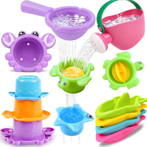 10 Pcs Bath Toys for Kids Ages 1-3, Bathtub & Pool Water Toys for Toddlers 1-3 & Babies 12-18 Months, Water Table Accessories with Floating Boats, Stacking Cups & Pouring Fun for Boys Girls - style: Boats Set