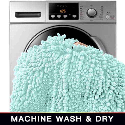 Walensee Bathroom Contour Rug Non Slip Toilet U Shaped Bath Mat (20x24, Spa Blue) Water Absorbent Super Soft Shaggy Chenille Machine Washable Dry Extra Thick Perfect Absorbant Best Plush Carpet - color: Spa Blue, size: 20"x24" Contour Rug