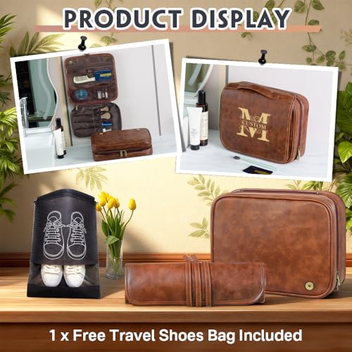 personalized 3-in-1 PU Leather Toiletry Bag For Men custom engraved Large hanging travel toiletry bag - personalized gifts for dad, brother, grandpa, husban (Black) - color: Black