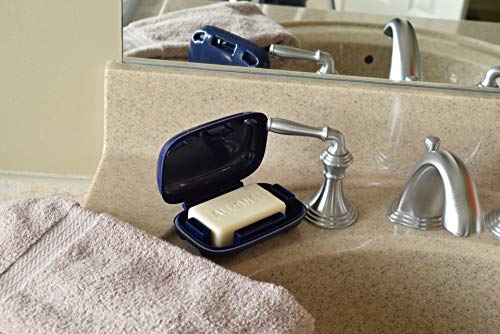 PORTINEER Carry-Dri MAX Bar Soap Holder Box Container - Case Vents Dries Bar And Doesn't Leak - Travel Dish For Home School Gym Travel Hiking - Patented Container Design - Blue
