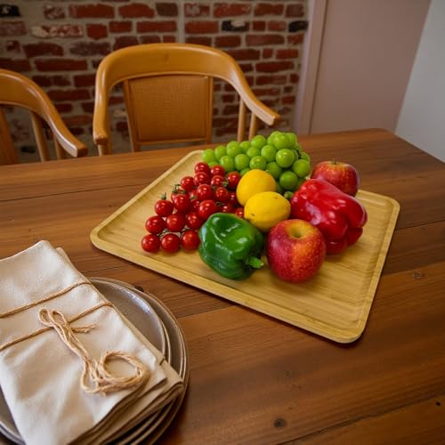 Bamboo Serving Tray Rectangle Platter, Large 1, 15.7" x 12.8" x 0.8" | Durable, Breakfast Dinner Food Bed Tray, For Eating, Kitchen Restaurants Patty,Display - size: 15.7" x 12.8" x 0.8"