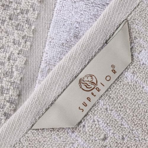 Superior Cotton Bathroom Towel Set, Plush Absorbent, 12 Piece, Stone White | Soft Quick Dry, Bathroom Essentials, Jacquard & Solid Pattern Assorted Towels, 4 Bath, 4 Hand, 4 Face Towel, Lodie Collection - color: Stone-white, size: 12 Piece Towel Set (Jacq