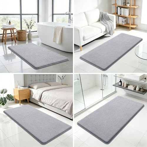 Smiry Thick Memory Foam Bath Mat 32X20, Ultra Soft Non-Slip Bathroom Rug, Plush Water Absorbent Quick Dry and Machine Washable Floor Mat for Shower, Tub & Home Decor, Grey