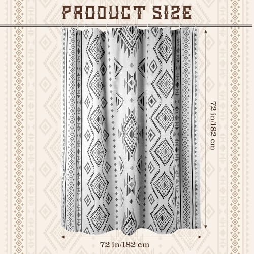 HunnmingRe Western Shower Curtain Waffle Southwest Aztec Geometric Stripes Fabric Shower Curtain Set with Hooks for Bathroom 72 x 72 Inches Farmhouse Boho Bath Curtains(Black) - color: Black