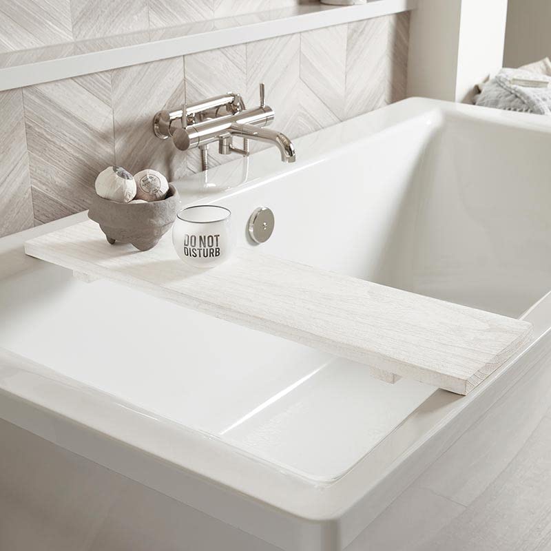 Bella Sleep + Spa Bathtub Tray Paulownia Wood Bath Board, 32-Inches, White - color: White