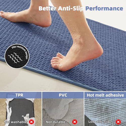 TYUU Bathroom Runner Rugs, Long Bath Mat Runner Washable Thin Quick Dry Low Pile Bathroom Runner Rugs Non Slip, Denim Blue 16"x60" - color: Denim Blue01, size: 1'4" X 5' (Runner)
