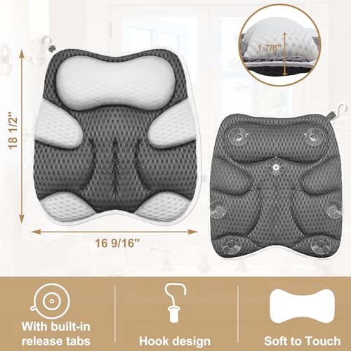 Bath Pillow for Tub Ergonomic Cat Shape Design Bath Pillow for Head and Neck Support SPA Gift Bathtub Pillow 4D Air-Mesh with 7 Suction Cups Washable Gray - size: 16''*18'' Cat Shape