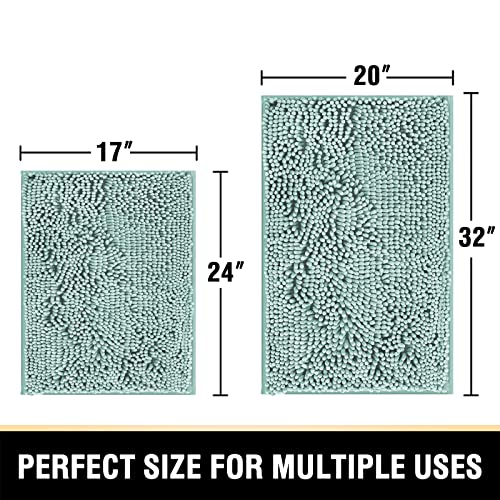 H.VERSAILTEX Bath Mats - Non Slip Luxury Chenille Bathroom Rugs, Extra Soft Absorbent Shaggy, Washable Fast Dry 2 Piece (Aqua Foam, 20" x 32"/17" x 24") - color: Aqua Foam, size: 20" x 32" Plus 17" x 24"