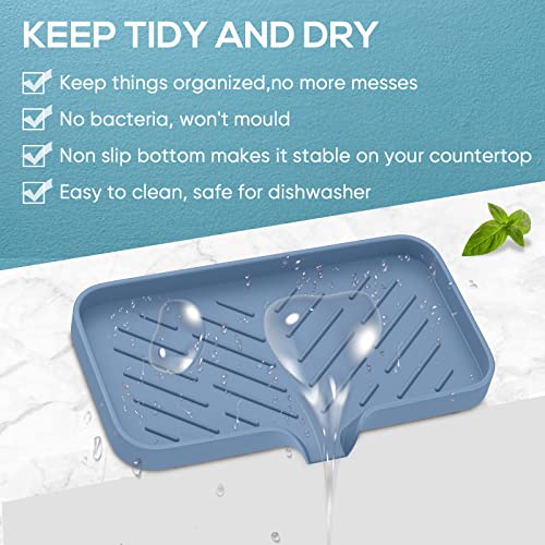 Silicone Sink Tray, Self-Draining Kitchen Soap Tray, Premium Silicone Soap Holder for Bathroom, Kitchen Counter Sink Caddy Organizer - color: Trcb