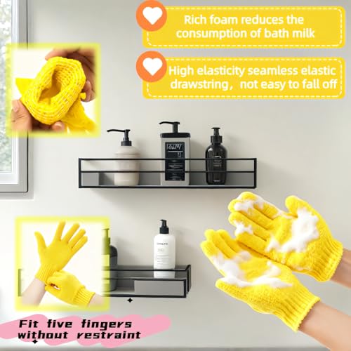 4-Pack SpaGlow Exfoliating Bath Gloves - Body & Face Scrub for Smooth Skin, Prevent Acne, Unclog Pores. Deep Cleansing and Massage Spa Gift Set for Women/Men, Yellow and green
