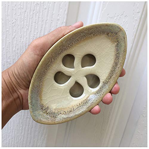 Ceramic Soap Dish with Self Draining Tray for Bar Soap, Bathroom, Kitchen (Ivory No.3) - color: Ivory No.3