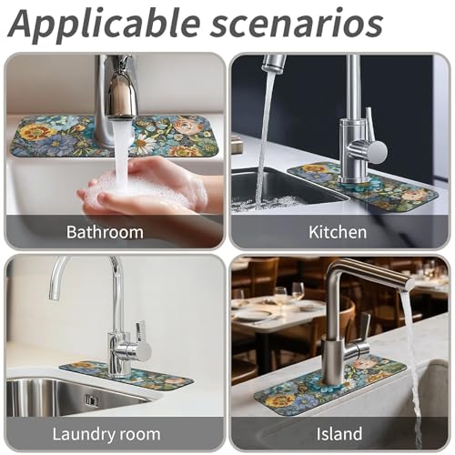 Faucet Fast Absorbent Pad - Chromatic Blooms And Butterfly , Suitable For Kitchen, Bathroom, Island And Other Scenes - color: Chromatic Blooms and Butterfly