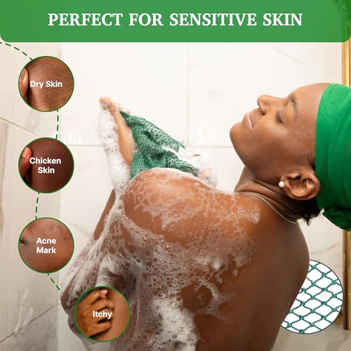 MOTHER AFRICA African Net Sponge Authentic with Knots 2 Pack Black Owned Exfoliating Body Scrubber Bath Sponge for Shower Washcloth Loofah Gentle Deep Cleansing Back Scrubber Face & Body Men & Women - color: Forest Green & Mint Green