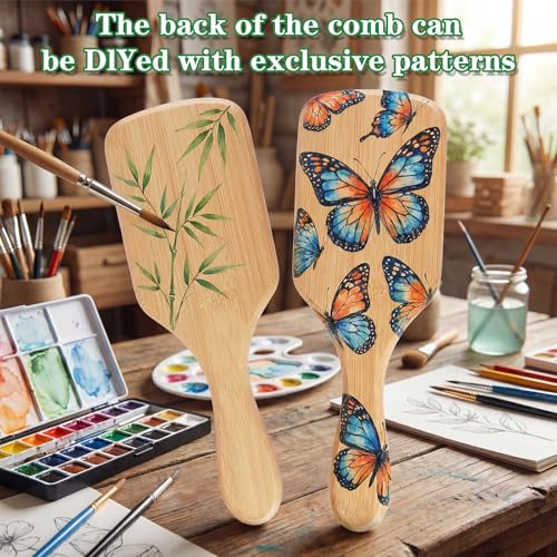10pcs Bamboo Hair Brush and Comb Set.Portable Travel Hair Brush for Women,Men,and kids short,long,and curly hair Dandruff Cleaning brush,Flexible Scalp Massager Bamboo Brush Gift Set(Square)
