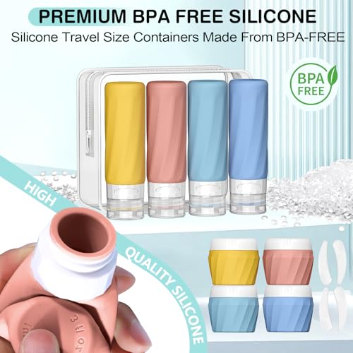 Silevoler 14pack Travel Bottles for Toiletries, TSA Approved Travel Size Toiletries Containers Set, Premium Silicone Leak Proof Refillable Bottles & Creams Jars Accessories Kit W/Clear Bag (Bright) - color: Bright