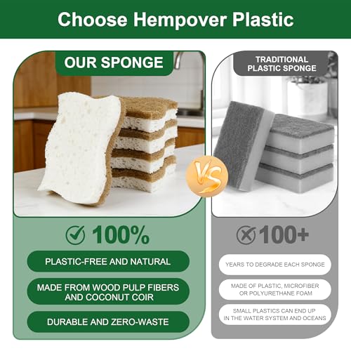 LILAC Natural Cellulose Sponges for Dishes - Ergonomic Non-Scratch Kitchen Scrub Sponges - 100% Biodegradable & Eco-Friendly Cleaning Sponges for Non-Stick Cookware, Bathroom & Household (10 Pack) - size: 10 Pack