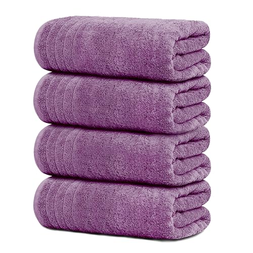 Tens Towels Pack of 4 Extra Large Bath Towels 30 x 60 Inches, 100% Cotton, Larger & Lighter Weight, Quicker to Dry, Super Soft and Absorbent, Perfect for Bathroom, Purple - color: Purple