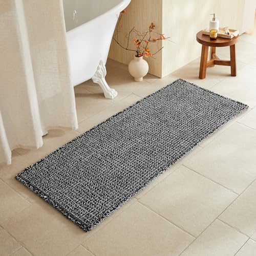 TYUU Black and White Bathroom Rugs, Waffle Runner Rug Bathroom Non Slip Washable Long Super Absorbent Quick Dry Boho Farmhouse Bath Decor, 60"x24" Black and White - color: Black & White, size: 2' X 5' (Runner)