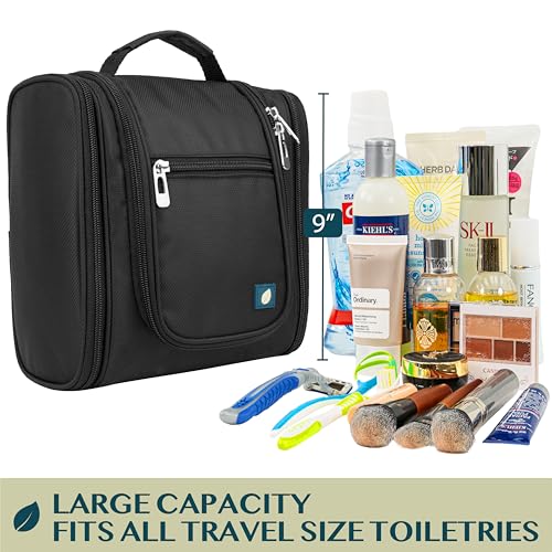 PAVILIA Toiletry Bag Travel Bag for Women Men, Hanging Cosmetic Organizer, Water Resistant Makeup Bag for Accessories Toiletries, Large Travel Essentials Kit (Black) - color: Black, size: Standard (9x4x9)