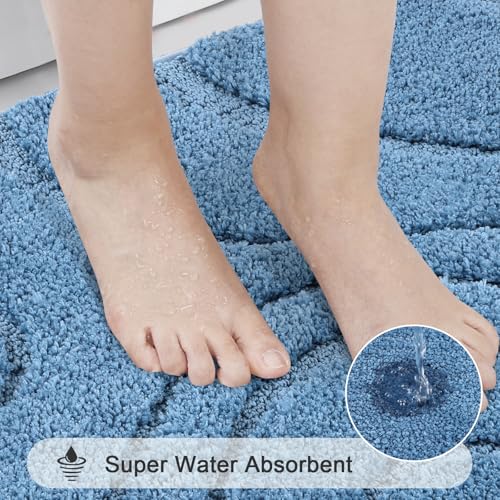 HEBE Bathroom Rugs Sets 5 Piece, Soft Absorbent Microfiber Bath Mat for Bathroom, Non Slip Washable Bath Rug Set with Toilet Cover, Bath Runner and U-Shaped Contour Toilet Rug, Blue - color: Blue, size: 18"x26"+20"x32"+20"x48"+U20"x24"+Cover19"x21"