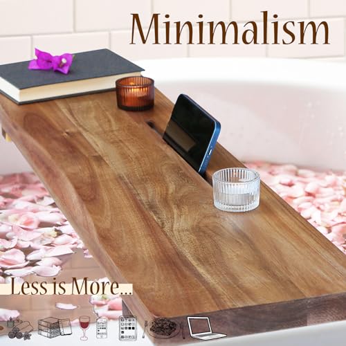 Premium Acacia Wood Bathtub Tray Caddy with Adjustable Legs, Minimalistic Design Bath Tray for Tub, Bathtub Accessories, Fit Standard and Against Wall Bath Tubs, Gift Idea for Women - color: Acacia-brown, size: 29.5"×9"×2"