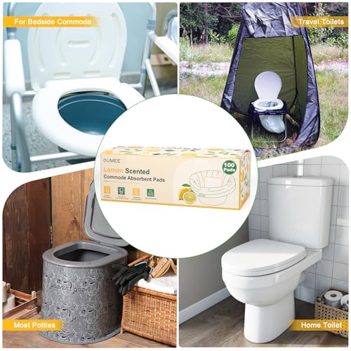 Oumee Scented 100 Count Absorbent Commode Pads for Bedside Commode Bucket | Commode Liner Pads with Absorbent Gel, Potty Liner Pads for Adults Seniors Portable Toilet Pad Bedpans - size: 9.5*5in-Lemon