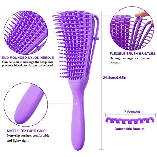 2 Pieces Detangling Brush for Afro America/African Hair Textured 3a to 4c Kinky Wavy/Curly/Coily/Wet/Dry/Oil/Thick/Long Hair, Knots Detangler Easy to Clean (Black, Purple) - color: Black, Purple