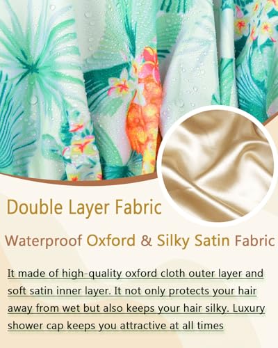 Luvruitaky Large Shower Caps for Women Reusable Waterproof Satin Lined Shower Cap with Adjustable Band Double Layer Design Luxury Washable Bath Hair Bonnet (Pineapple Palm) - color: Pineapple Palm