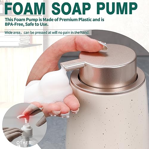 Bosilunlife Ceramic Foaming Soap Dispenser - 12Oz Bathroom Countertop Kitchen Dish Soap Pump Dispenser Foam Soap Dispenser - Apricot with Speckle - color: Apricot